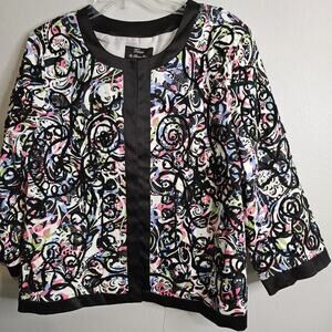 Theresa Renz Colorful Short Jacket Ribbon Embroidered Satin Trim Womens Sz L